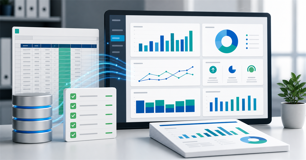 Dashboard, validated spreadsheet, and management report with trustworthy charts and indicators
