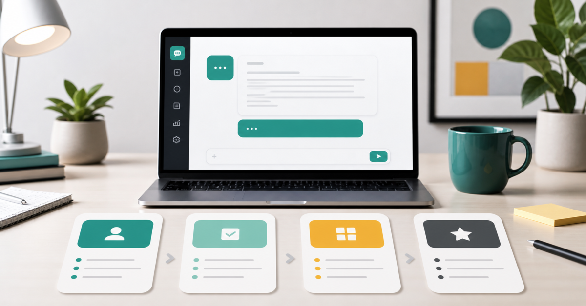 Workspace with an AI assistant organizing a prompt into context, task, format, and quality criteria