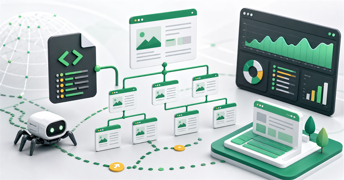 Visual map of URLs, XML sitemap and crawl paths for technical SEO