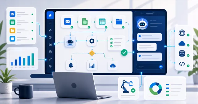 Automation interface with AI connecting tasks, APIs and human review