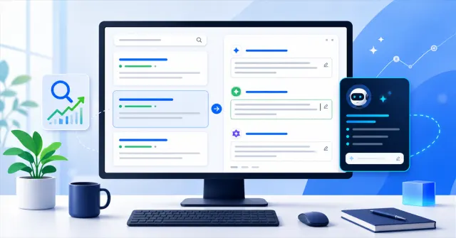 SEO interface with an AI assistant helping create meta descriptions