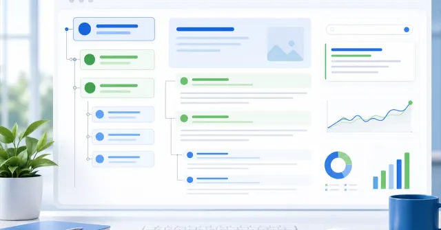 Digital interface showing H1, H2 and H3 heading hierarchy for SEO